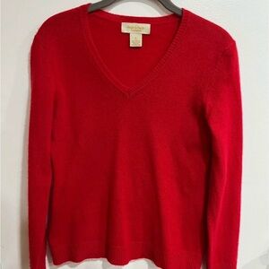 Peck & Peck 100% Cashmere Bold Red V-Neck Top